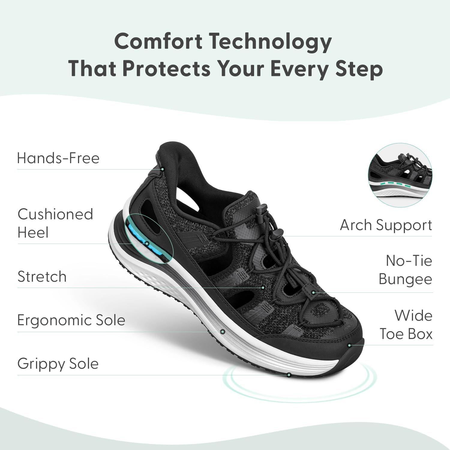 imageOrthofeet Womens Orthopedic Venus HandsFree Closed Toe SandalsBlack