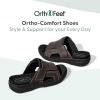 image:imageOrthofeet Mens Orthopedic Sarasota Adjustable Leather Slide SandalBrown