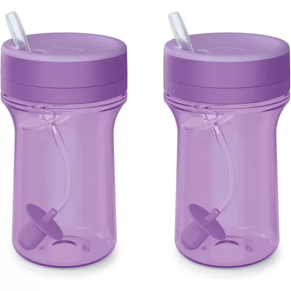 NUK Everlast Weighted Straw Cup, Super-Durable Leakproof Toddler Sippy Cup, Purple, 10 Oz, 2 Count 