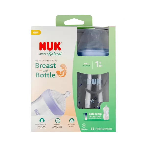 NUK Simply Natural Baby Bottle with SafeTemp, Neutral, 9 Oz, 4 Count