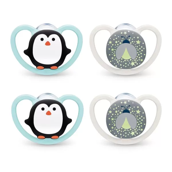 NUK Space Orthodontic Pacifiers, Penguin/Firefly, Cat/Polar Bear, 6-18 Months, Pack of 4