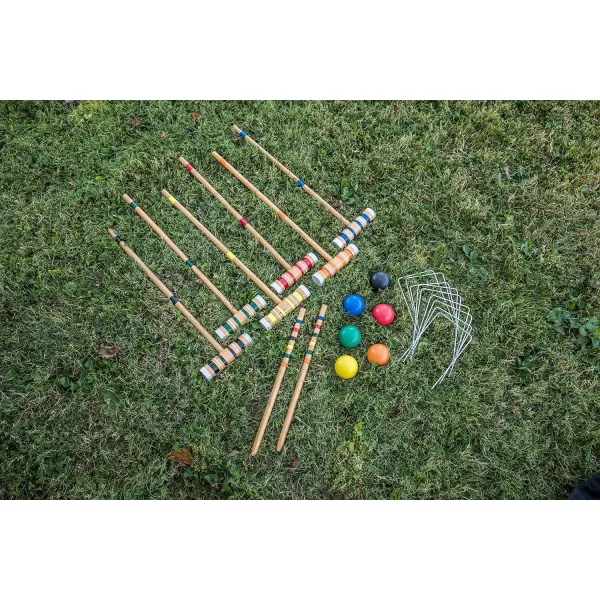 Six Player Croquet Sets with 6 Wood Mallets, Balls, and Carrying Bags
