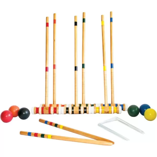 Six Player Croquet Sets with 6 Wood Mallets, Balls, and Carrying Bags