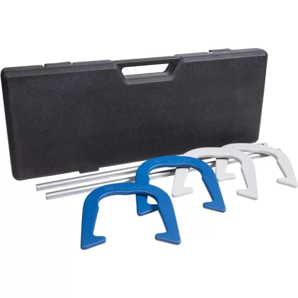 Triumph Forged and Steel Horseshoe Set Complete with 4 Horseshoes, 2 Stakes - Patriotic or Blue and Grey Colors - Perfect Addition for Parties and Outdoor Gatherings