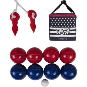 imageTriumph Sports Patriotic Bocce Ball Set Lightweight Portable and Compact with 8 Bocce Balls Jack Measuring Device and Convenient Carry Bag Multicolor