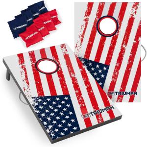 imageTriumph Sports 2x3 Premium Cornhole Sets  LED Options Available  8 Bean Bag Toss Bags and Cornhole Boards IncludedAmerican Flag