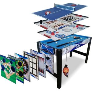 imageTriumph 13in1 Combo Game Table Includes Basketball Table Tennis Billiards Push Hockey Launch Football Baseball TicTacToe and Skee Bean Bag Toss