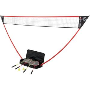 imageZume Games Portable Badminton Set with Freestanding Base  Sets Up on Any Surface in Seconds  No Tools or Stakes RequiredRedBlackGreen