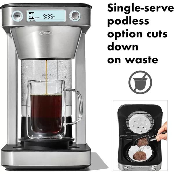 OXO Brew 12-Cup Coffee Maker With Podless Single-Serve Function,Silver
