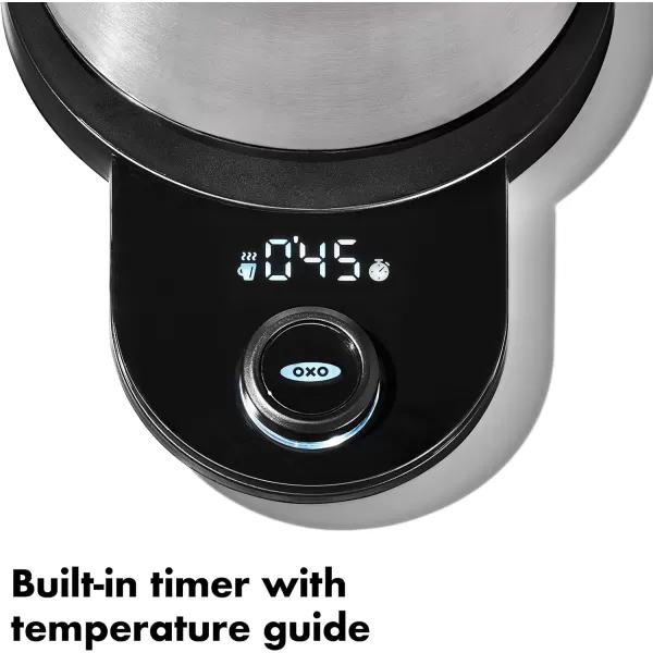OXO Brew Gooseneck Electric Kettle – Hot Water Kettle, Pour Over Coffee &amp; Tea Kettle, Adjustable Temperature, Built-In Brew Timer, Stainless Steel, 1L​