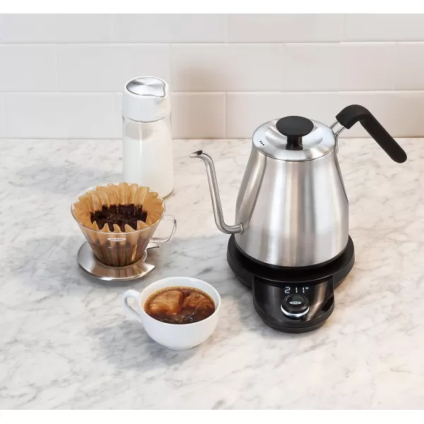 OXO Brew Gooseneck Electric Kettle – Hot Water Kettle, Pour Over Coffee &amp; Tea Kettle, Adjustable Temperature, Built-In Brew Timer, Stainless Steel, 1L​