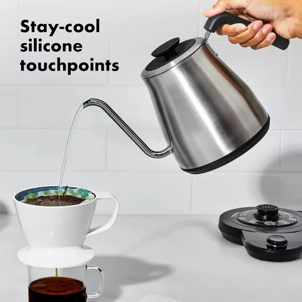 OXO Brew Gooseneck Electric Kettle – Hot Water Kettle, Pour Over Coffee &amp; Tea Kettle, Adjustable Temperature, Built-In Brew Timer, Stainless Steel, 1L​