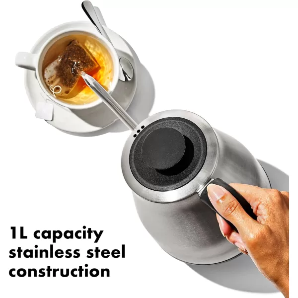 OXO Brew Gooseneck Electric Kettle – Hot Water Kettle, Pour Over Coffee &amp; Tea Kettle, Adjustable Temperature, Built-In Brew Timer, Stainless Steel, 1L​