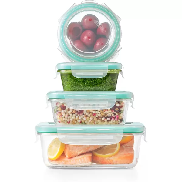 OXO Good Grips 8 Piece Smart Seal Airtight Glass Round Container Set,Blue