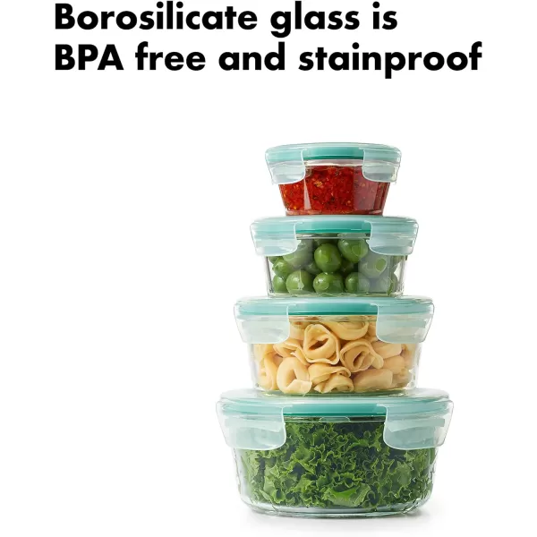 OXO Good Grips 8 Piece Smart Seal Airtight Glass Round Container Set,Blue