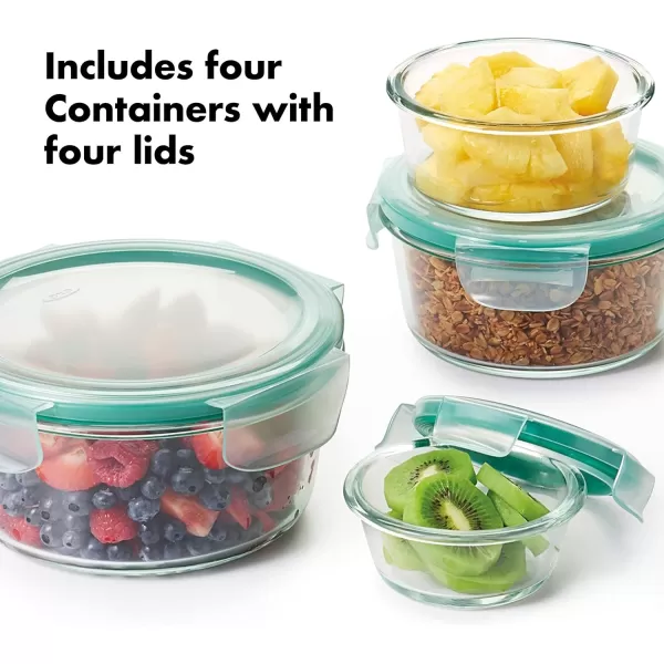 OXO Good Grips 8 Piece Smart Seal Airtight Glass Round Container Set,Blue