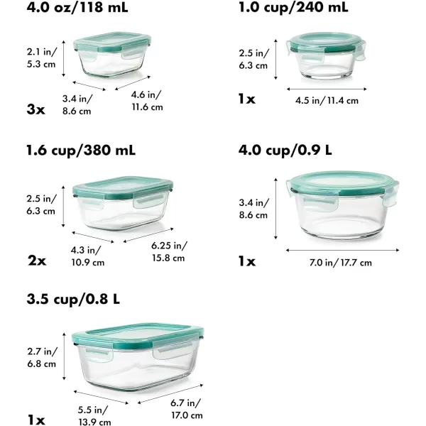 OXO Good Grips 8 Piece Smart Seal Airtight Glass Round Container Set,Blue