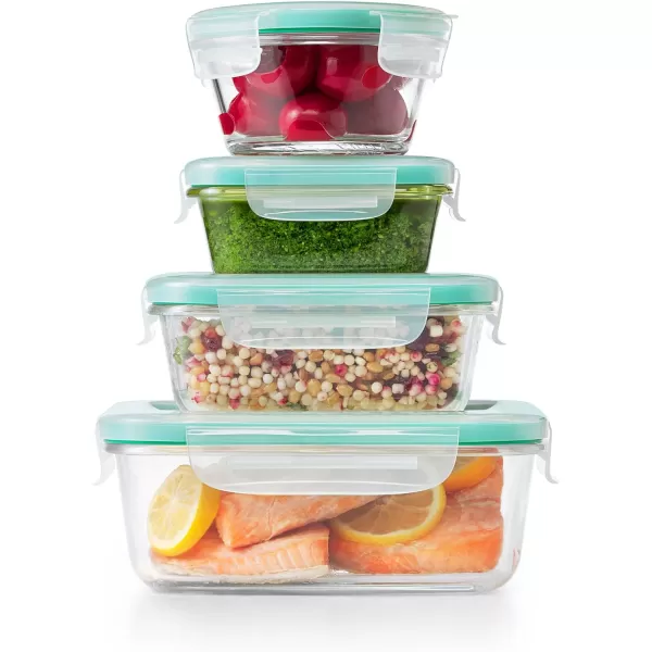 OXO Good Grips 8 Piece Smart Seal Airtight Glass Round Container Set,Blue