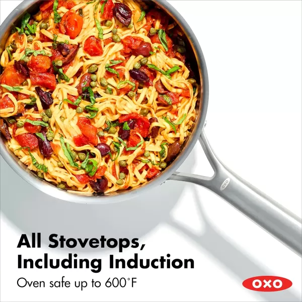 OXO Mira Tri-Ply Stainless Steel, 5QT Stock Pot with Lid, Induction, Multi Clad, Dishwasher and Metal Utensil Safe