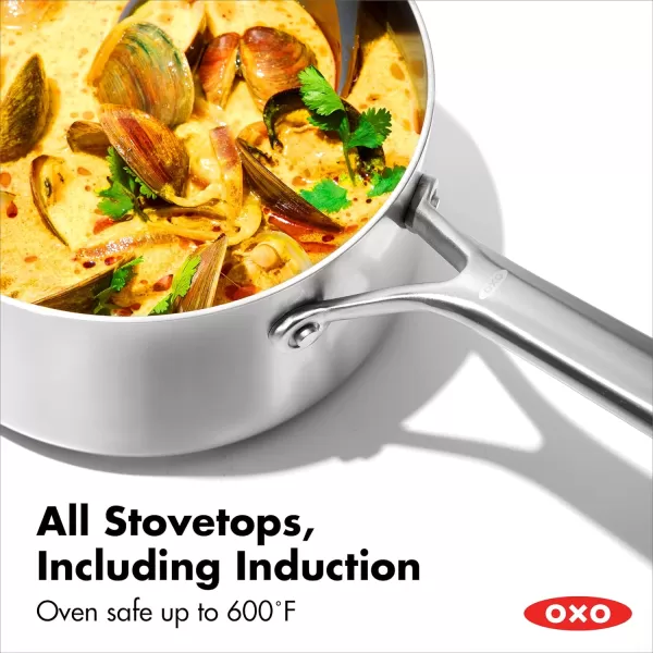 OXO Mira Tri-Ply Stainless Steel, 5QT Stock Pot with Lid, Induction, Multi Clad, Dishwasher and Metal Utensil Safe