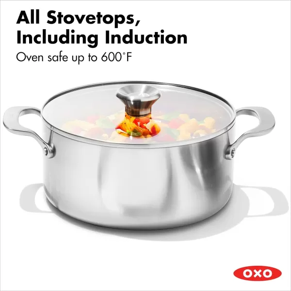 OXO Mira Tri-Ply Stainless Steel, 5QT Stock Pot with Lid, Induction, Multi Clad, Dishwasher and Metal Utensil Safe