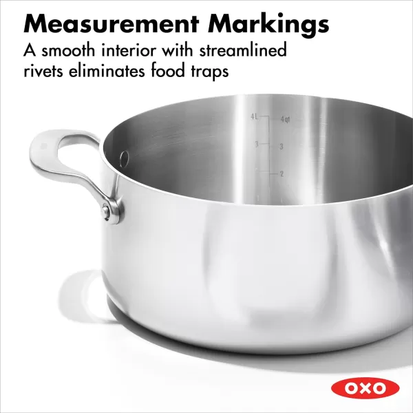 OXO Mira Tri-Ply Stainless Steel, 5QT Stock Pot with Lid, Induction, Multi Clad, Dishwasher and Metal Utensil Safe
