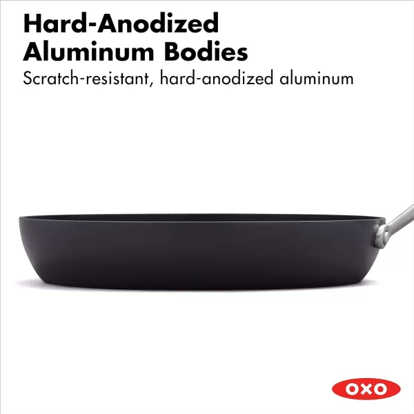 OXO Professional 12" Frying Pan Skillet, Hard Anodized Ceramic Nonstick Cookware PFAS-Free, Induction Suitable, Stainless Steel Handles, Diamond Reinforced Coating, Dishwasher Safe, Oven Safe, Black
