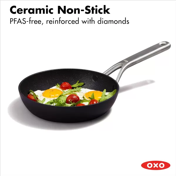 OXO Professional 12" Frying Pan Skillet, Hard Anodized Ceramic Nonstick Cookware PFAS-Free, Induction Suitable, Stainless Steel Handles, Diamond Reinforced Coating, Dishwasher Safe, Oven Safe, Black