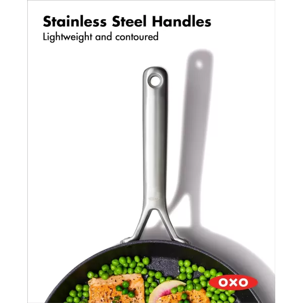 OXO Professional 12" Frying Pan Skillet, Hard Anodized Ceramic Nonstick Cookware PFAS-Free, Induction Suitable, Stainless Steel Handles, Diamond Reinforced Coating, Dishwasher Safe, Oven Safe, Black