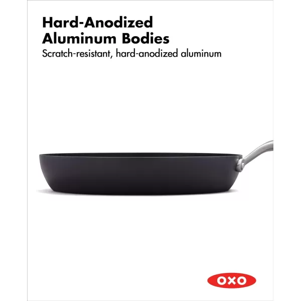 OXO Professional 12" Frying Pan Skillet, Hard Anodized Ceramic Nonstick Cookware PFAS-Free, Induction Suitable, Stainless Steel Handles, Diamond Reinforced Coating, Dishwasher Safe, Oven Safe, Black