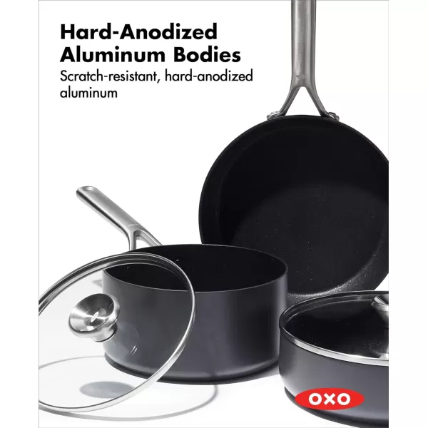 OXO Professional 5 Piece Cookware Pots and Pans Set, Hard Anodized Ceramic Nonstick PFAS-Free, Stainless Steel Handles, Induction Suitable, Diamond Reinforced Coating, Dishwasher and Oven Safe, Black