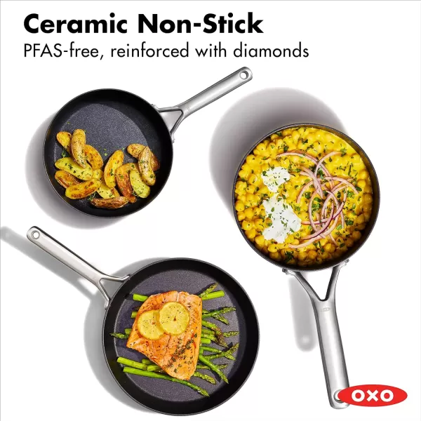 OXO Professional 5 Piece Cookware Pots and Pans Set, Hard Anodized Ceramic Nonstick PFAS-Free, Stainless Steel Handles, Induction Suitable, Diamond Reinforced Coating, Dishwasher and Oven Safe, Black