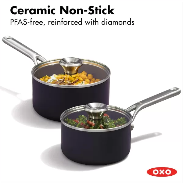 OXO Professional 5QT Stock Pot with Lid, Hard Anodized Ceramic Nonstick Cookware PFAS-Free, Stainless Steel Handles, Induction Suitable, Diamond Reinforced Coating, Dishwasher and Oven Safe, Black