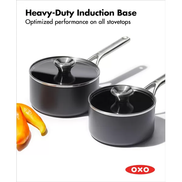 OXO Professional 5QT Stock Pot with Lid, Hard Anodized Ceramic Nonstick Cookware PFAS-Free, Stainless Steel Handles, Induction Suitable, Diamond Reinforced Coating, Dishwasher and Oven Safe, Black