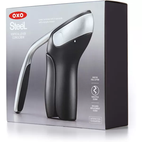 OXO Steel Vertical Lever Corkscrew with Removable Foil Cutter