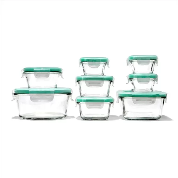 OXO Good Grips 8 Piece Smart Seal Airtight Glass Round Container Set,Blue