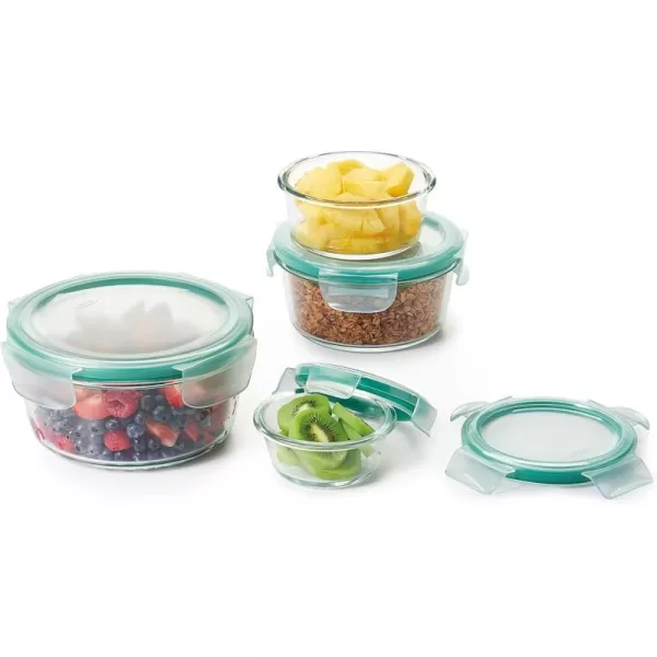 OXO Good Grips 8 Piece Smart Seal Airtight Glass Round Container Set,Blue