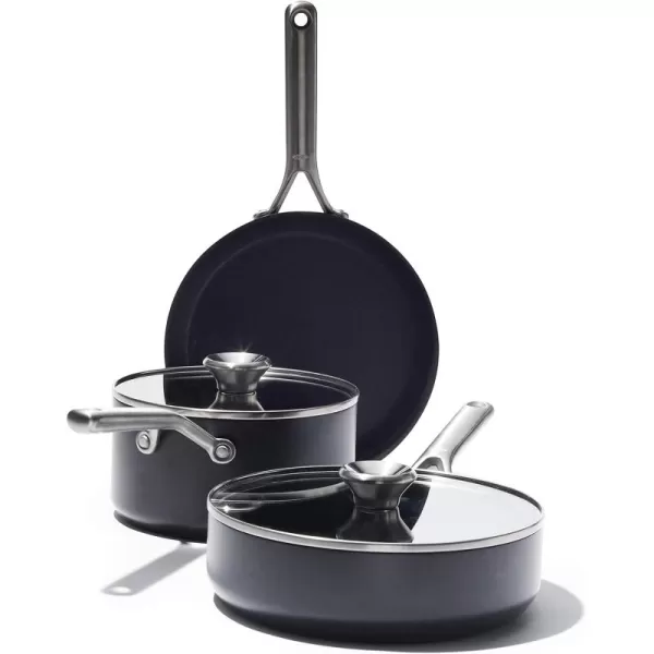 OXO Professional 5 Piece Cookware Pots and Pans Set, Hard Anodized Ceramic Nonstick PFAS-Free, Stainless Steel Handles, Induction Suitable, Diamond Reinforced Coating, Dishwasher and Oven Safe, Black
