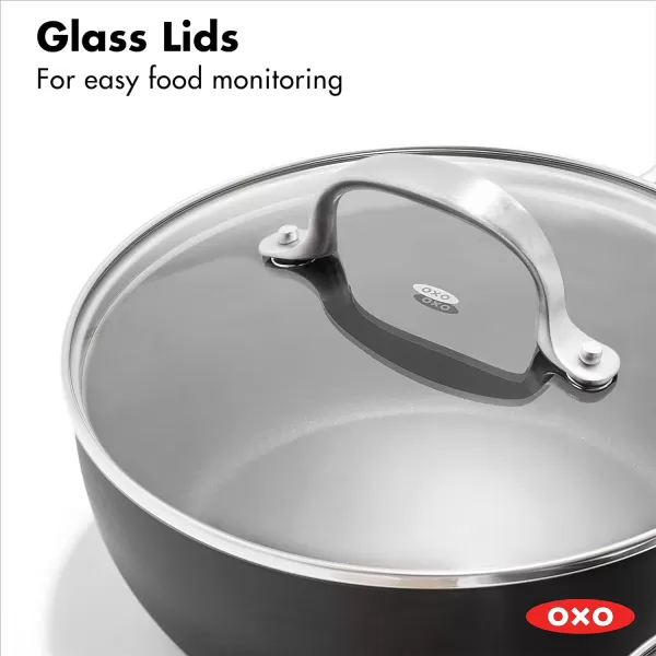 OXO Good Grips 10 Piece Cookware Pots and Pans Set, 3-Layered German Engineered Nonstick Coating, Stainless Steel Handle with Nonslip Silicone, Gray,Black