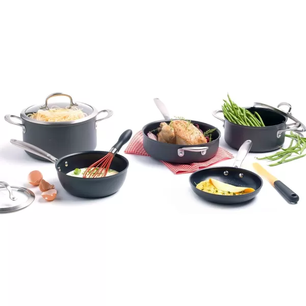 OXO Good Grips 10 Piece Cookware Pots and Pans Set, 3-Layered German Engineered Nonstick Coating, Stainless Steel Handle with Nonslip Silicone, Gray,Black