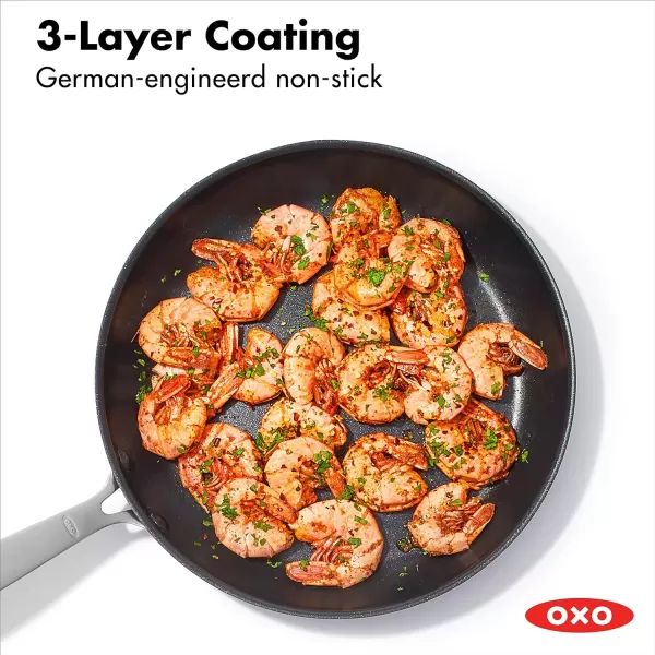OXO Good Grips 10 Piece Cookware Pots and Pans Set, 3-Layered German Engineered Nonstick Coating, Stainless Steel Handle with Nonslip Silicone, Gray,Black