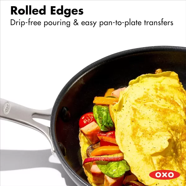 OXO Good Grips 10 Piece Cookware Pots and Pans Set, 3-Layered German Engineered Nonstick Coating, Stainless Steel Handle with Nonslip Silicone, Gray,Black