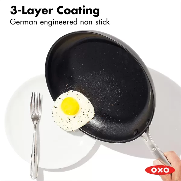 OXO Good Grips 10 Piece Cookware Pots and Pans Set, 3-Layered German Engineered Nonstick Coating, Stainless Steel Handle with Nonslip Silicone, Gray,Black