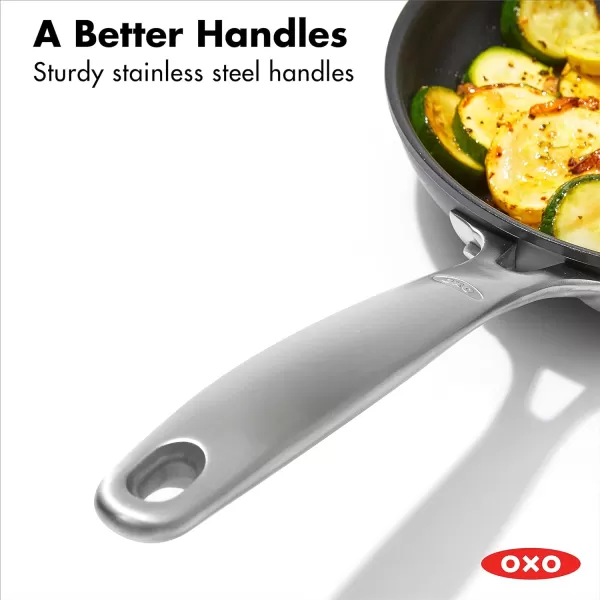 OXO Good Grips 10 Piece Cookware Pots and Pans Set, 3-Layered German Engineered Nonstick Coating, Stainless Steel Handle with Nonslip Silicone, Gray,Black