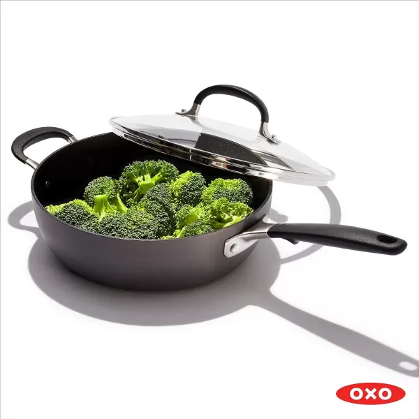 OXO Good Grips 11” Square Grill Pan, 3-Layered German Engineered Nonstick Coating, Stainless Steel Handle with Nonslip Silicone, Black