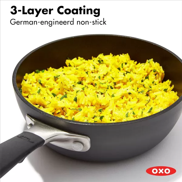 OXO Good Grips 11” Square Grill Pan, 3-Layered German Engineered Nonstick Coating, Stainless Steel Handle with Nonslip Silicone, Black