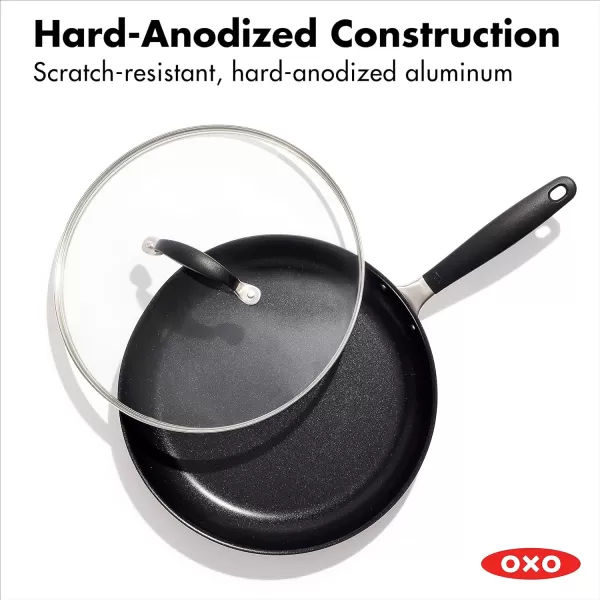 OXO Good Grips 12" Frying Pan Skillet, 3-Layered German Engineered Nonstick Coating, Stainless Steel Handle with Nonslip Silicone, Black