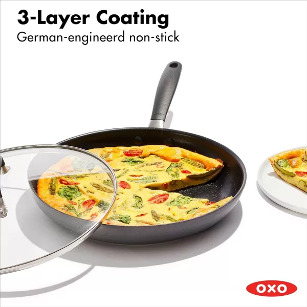 OXO Good Grips 12" Frying Pan Skillet, 3-Layered German Engineered Nonstick Coating, Stainless Steel Handle with Nonslip Silicone, Black