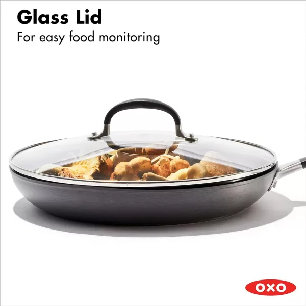 OXO Good Grips 12" Frying Pan Skillet, 3-Layered German Engineered Nonstick Coating, Stainless Steel Handle with Nonslip Silicone, Black