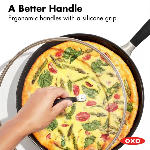 OXO Good Grips 12" Frying Pan Skillet, 3-Layered German Engineered Nonstick Coating, Stainless Steel Handle with Nonslip Silicone, Black
